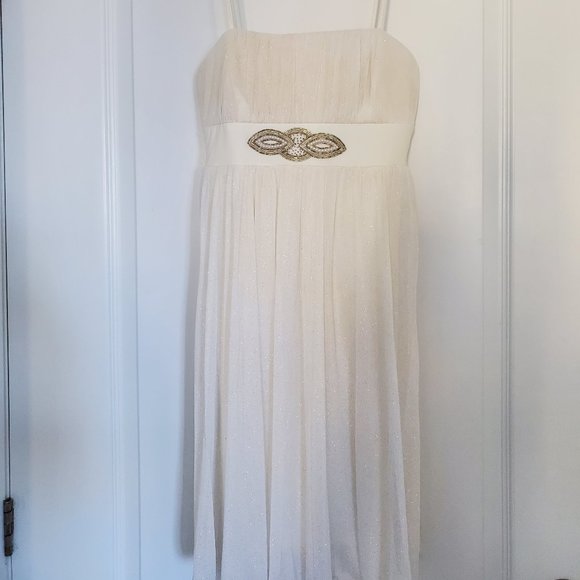 Ivory Flowy Cocktail Dress with Crystal and Pearl Embellishment - Picture 1 of 6